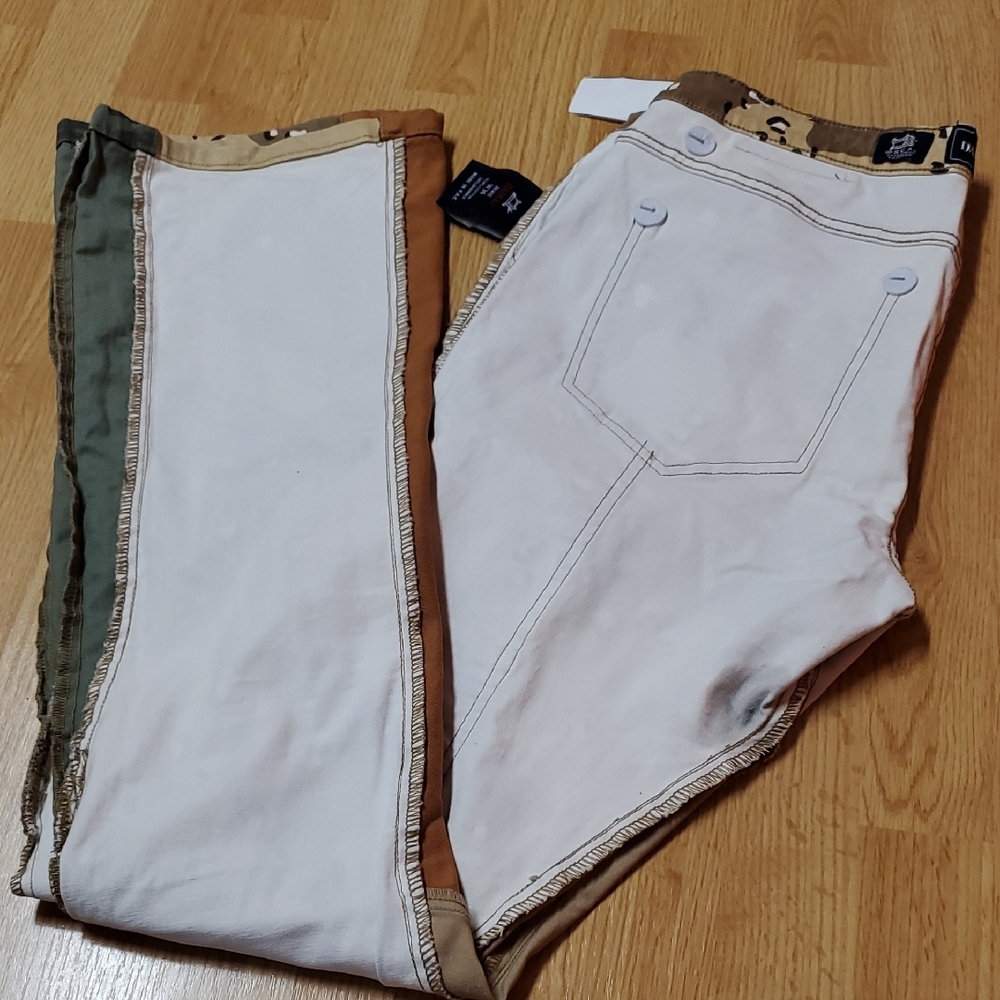 Distressed Tan and Brown Bootcut Jeans with Patchwork Design Size W34 - Picture 13 of 16
